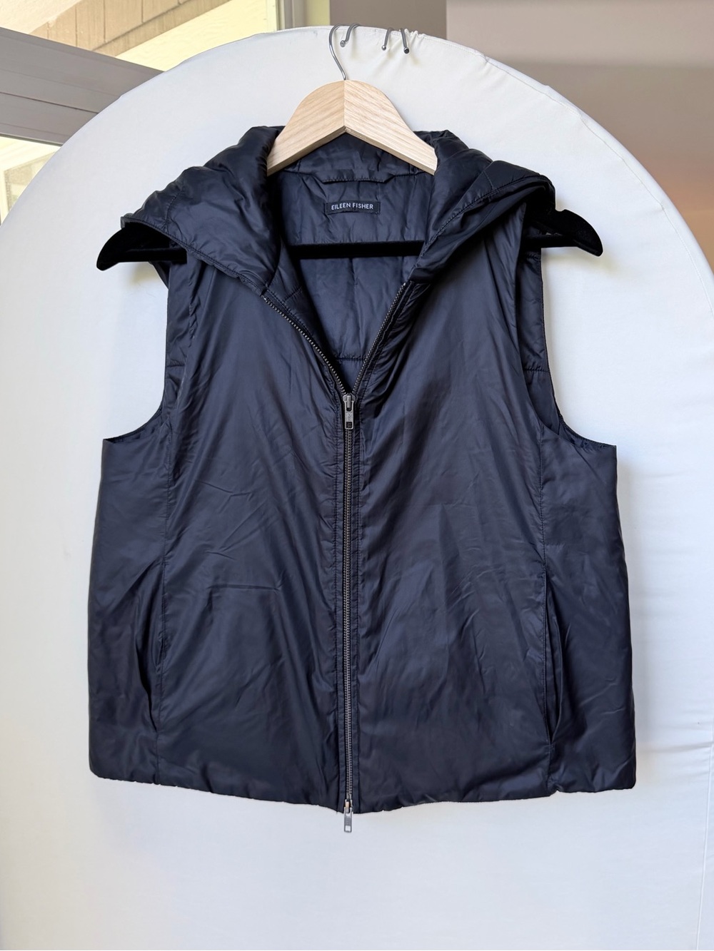 Eileen Fisher Hooded Zip Up Vest Black size S